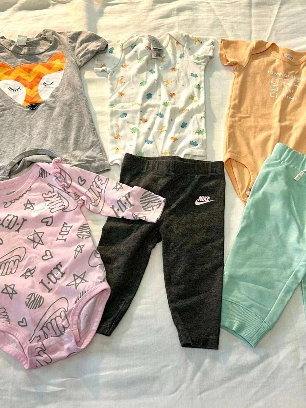 6-9 Month Outfits 6 pieces! Bodysuit Pants Romper Nike Pink Orange